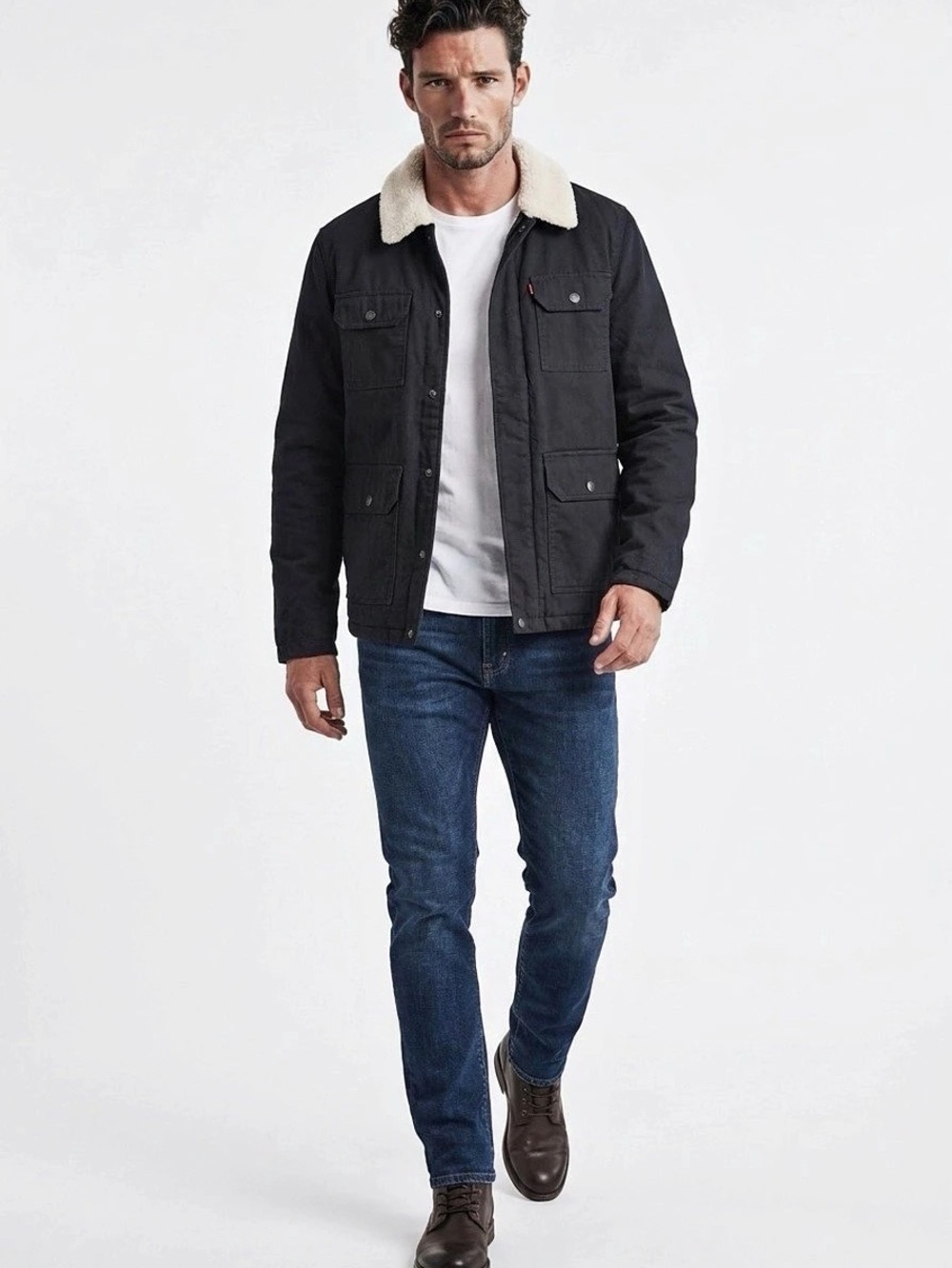 Levi's Men's Black Sherpa Collar Lined Trucker Jacket Button Front M 46" Coat